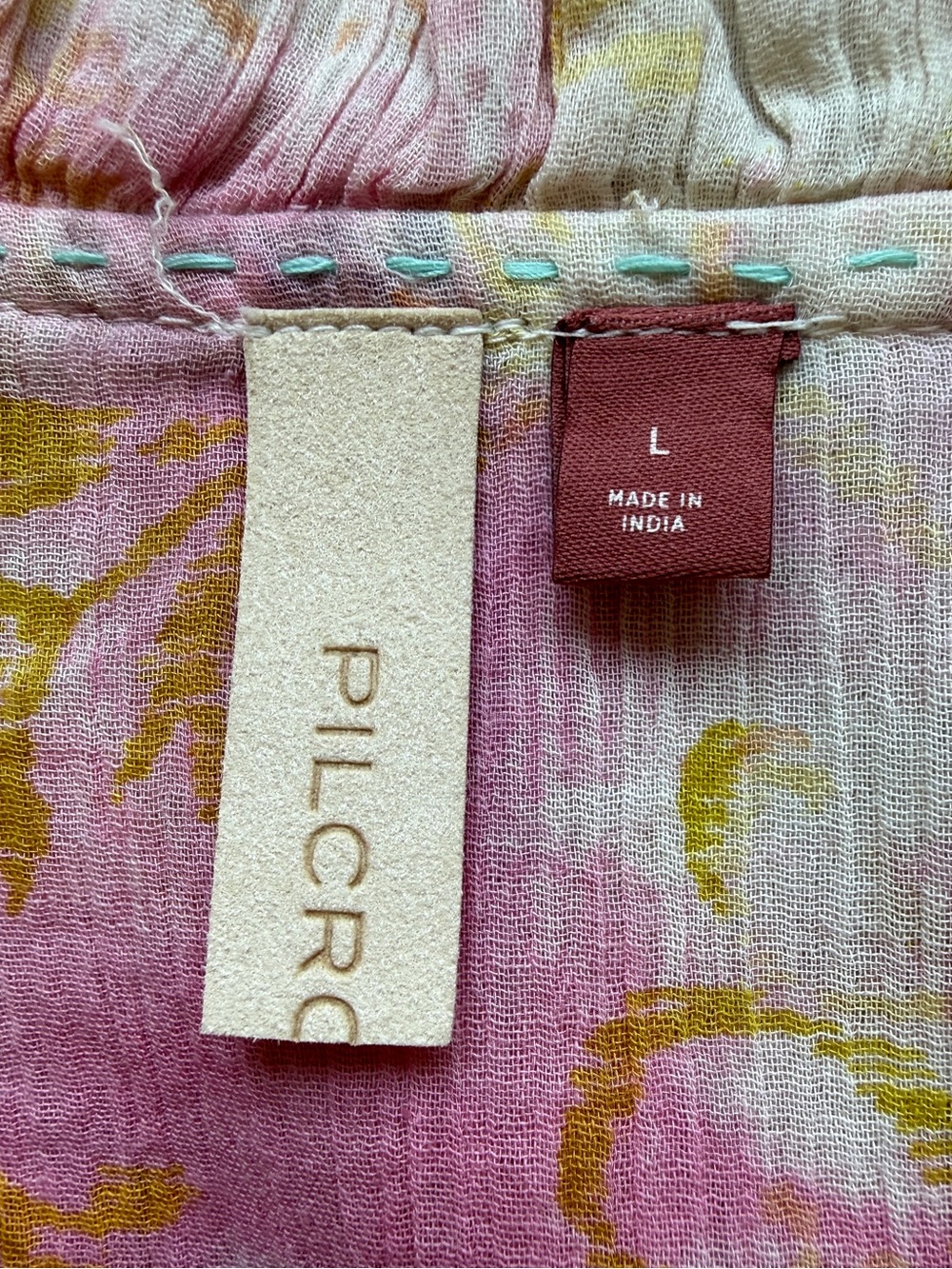 Pilcro Anthropologie Pink Blue Crinkle Gauze Henley Top Balloon Sleeve L - Picture 9 of 13